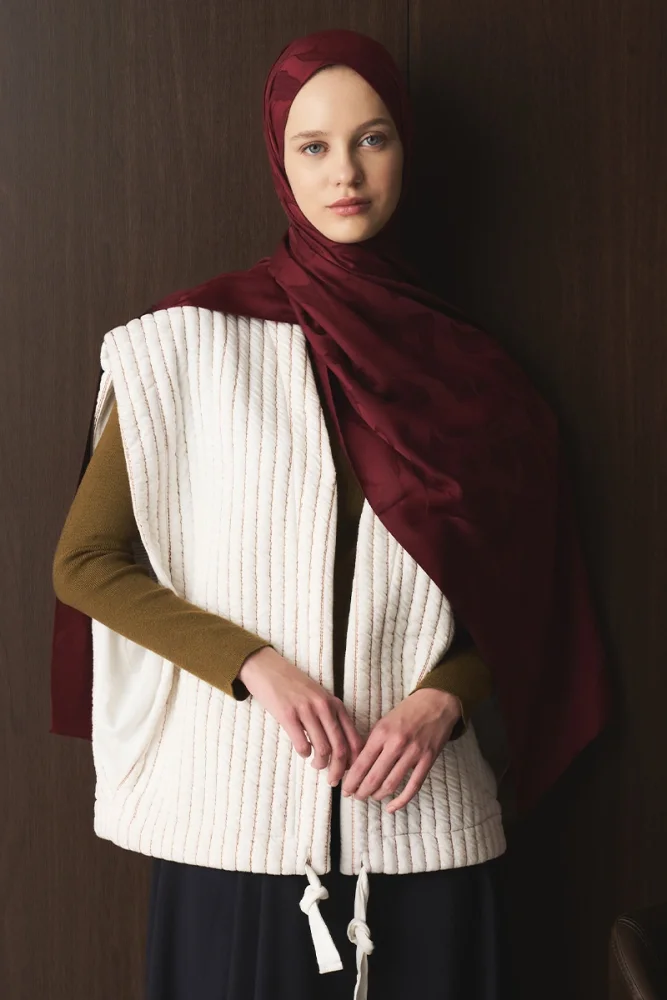 Naiya Jakar Şal Wave Desen - Bordo - 3