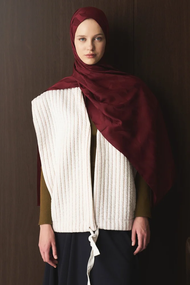 Naiya Jakar Şal Wave Desen - Bordo - 4