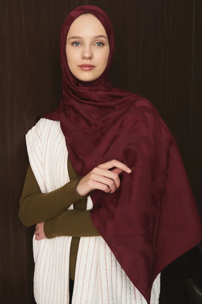 Naiya Jakar Şal Wave Desen - Bordo - 5