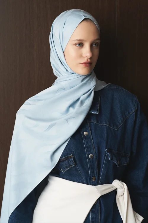 Naiya Jakar Şal Wave Desen - Buz Mavisi 