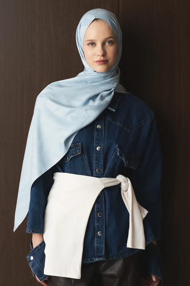 Naiya Jakar Şal Wave Desen - Buz Mavisi - 2