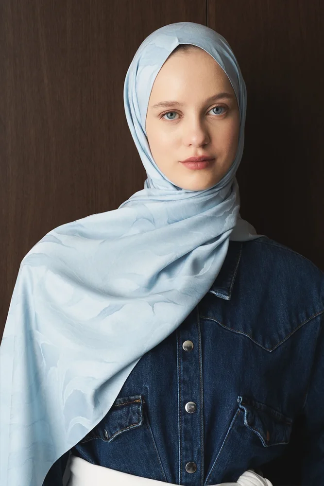 Naiya Jakar Şal Wave Desen - Buz Mavisi - 4