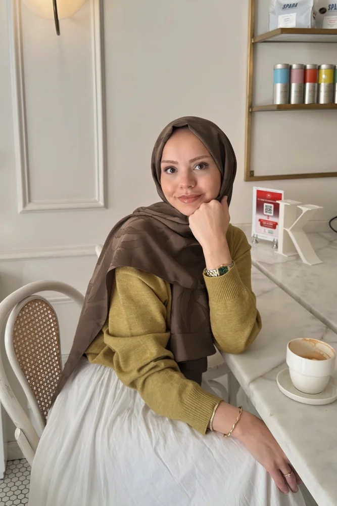 Naiya Jakar Şal Wave Desen - Kahverengi - 1