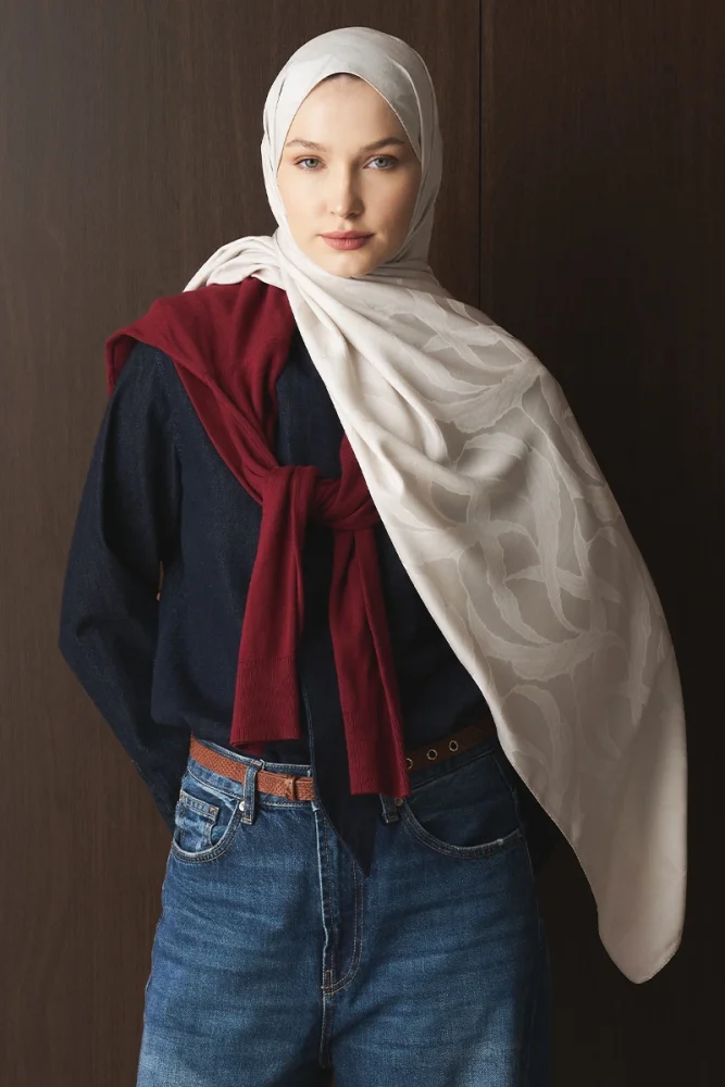 Naiya Jakar Şal Wave Desen - Kırık Beyaz - 2