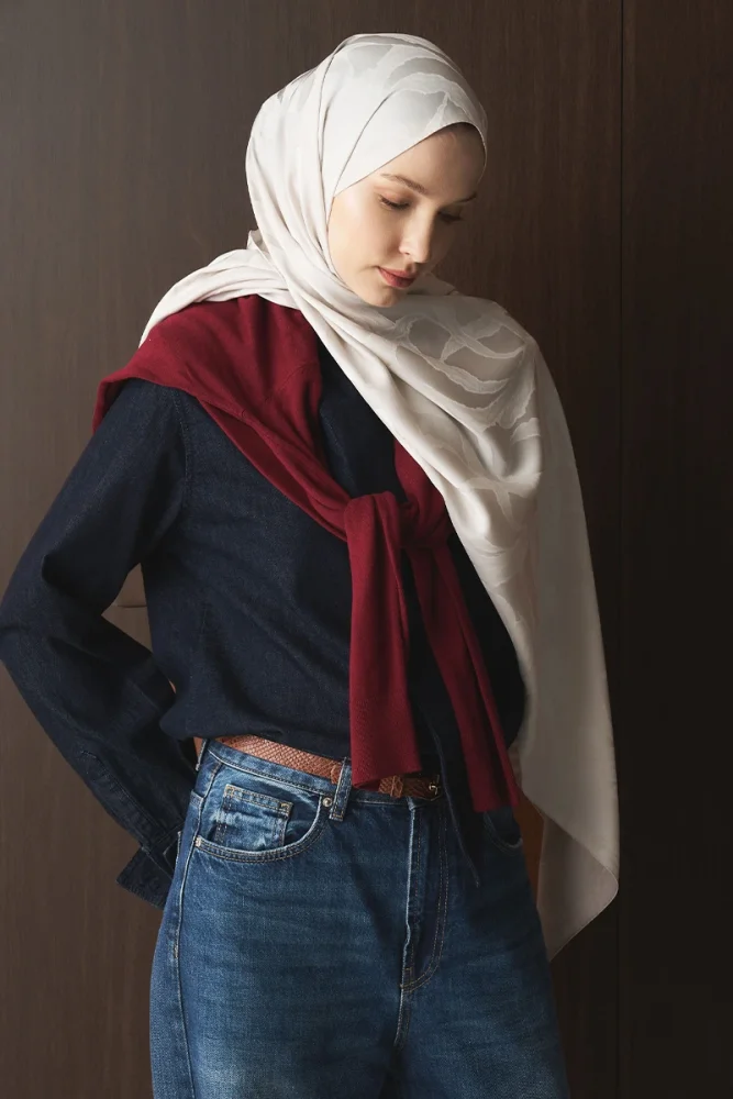 Naiya Jakar Şal Wave Desen - Kırık Beyaz - 3