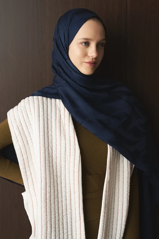 Naiya Jakar Şal Wave Desen - Lacivert - 4