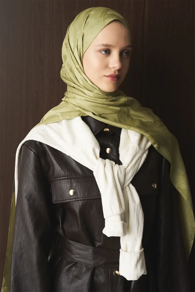 Naiya Jakar Şal Wave Desen - Yağ Yeşili - 2