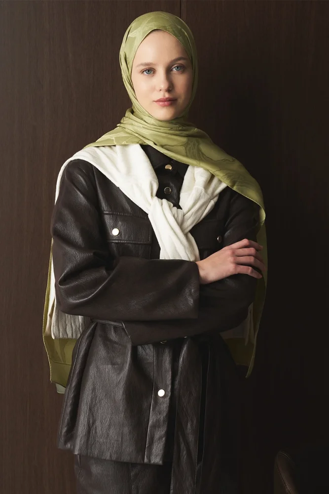 Naiya Jakar Şal Wave Desen - Yağ Yeşili - 3