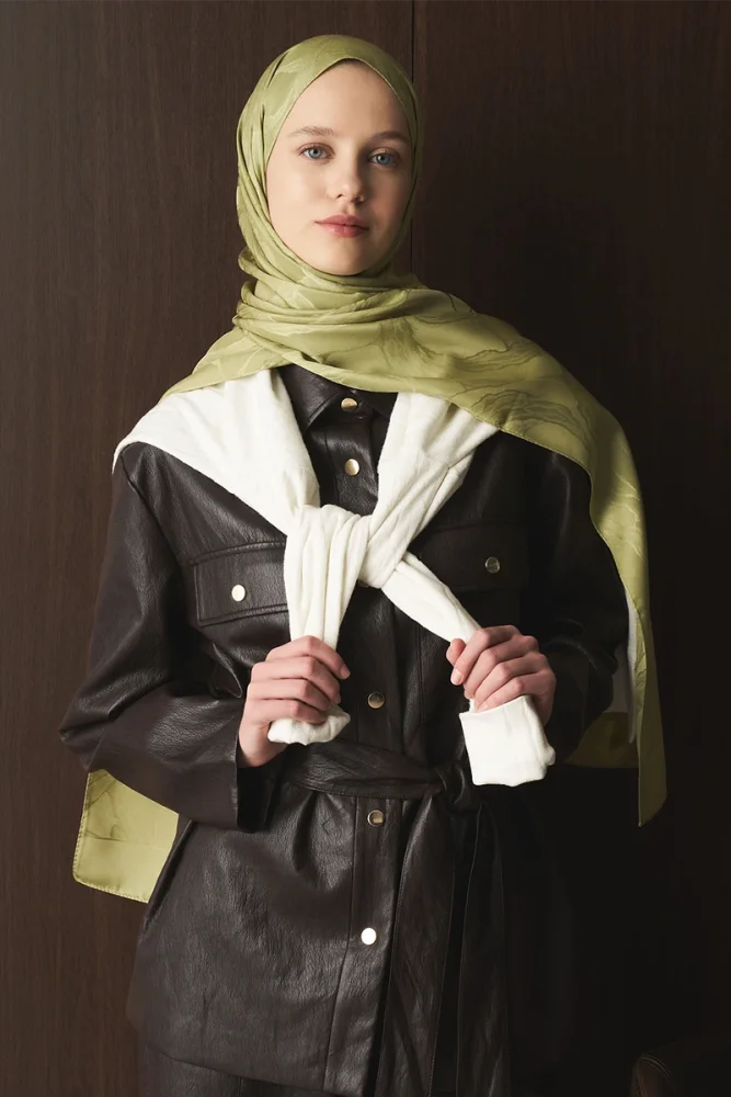 Naiya Jakar Şal Wave Desen - Yağ Yeşili - 4