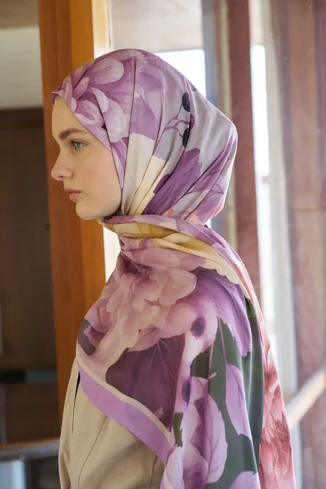 Passionate Floret Desen Şal - Mor - 3