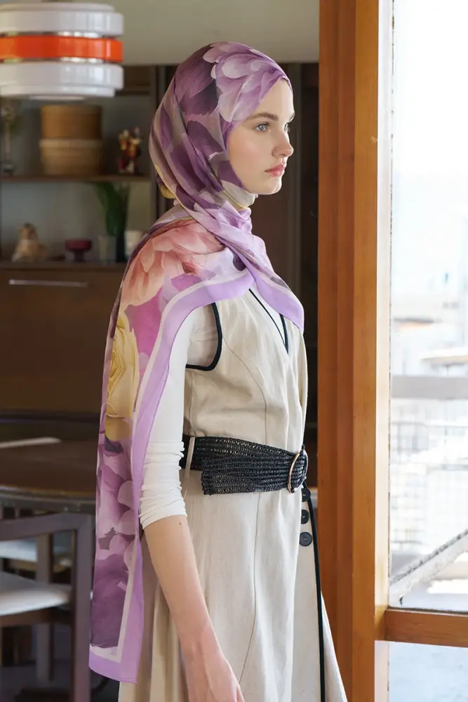 Passionate Floret Desen Şal - Mor - 5