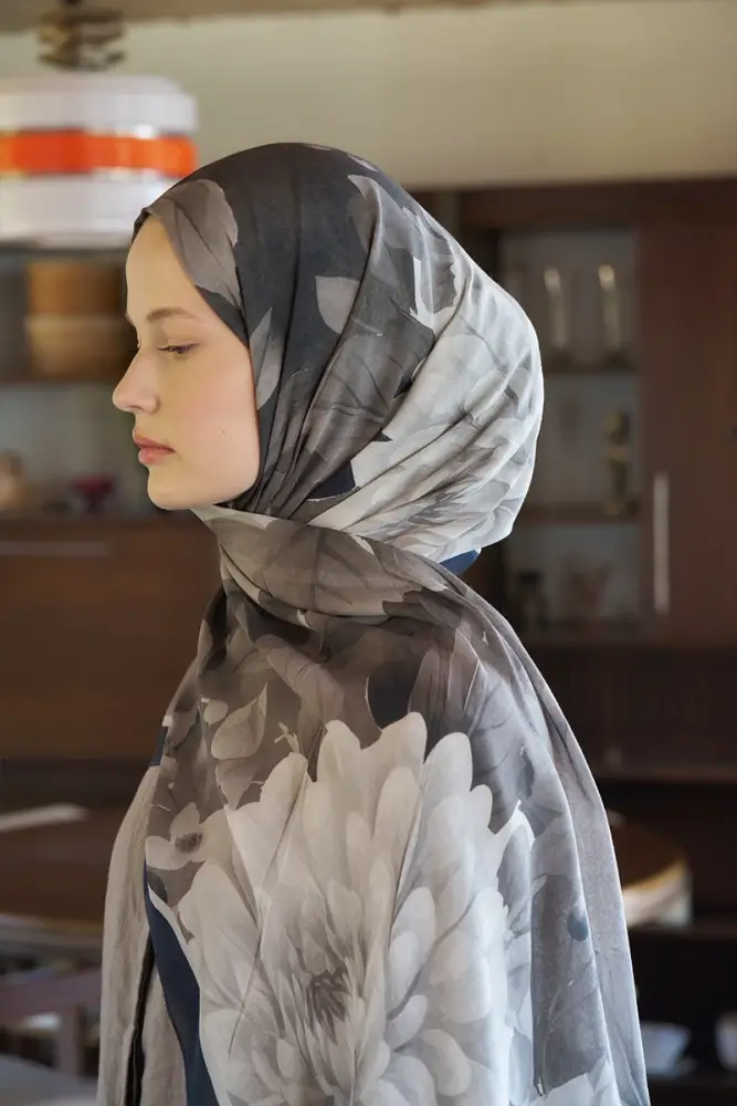 Passionate Floret Desen Şal - Siyah - 4