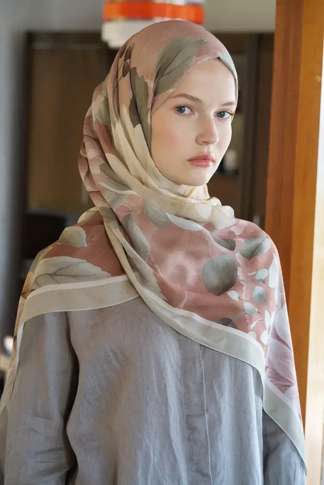 Passionate Floret Desen Şal - Vizon - 4
