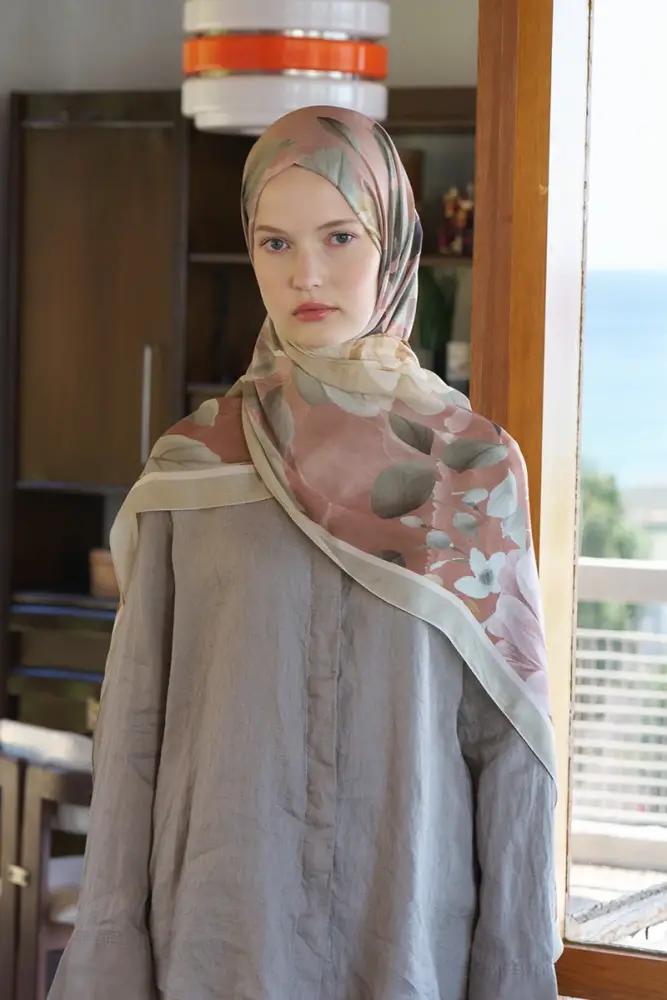 Passionate Floret Desen Şal - Vizon - 5