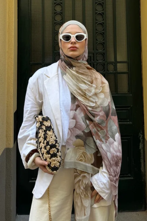 Passionate Floret Desen Şal - Vizon 