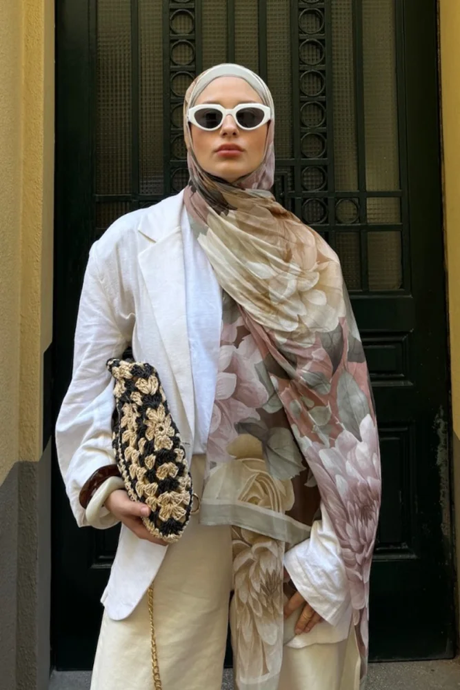 Passionate Floret Desen Şal - Vizon - 1