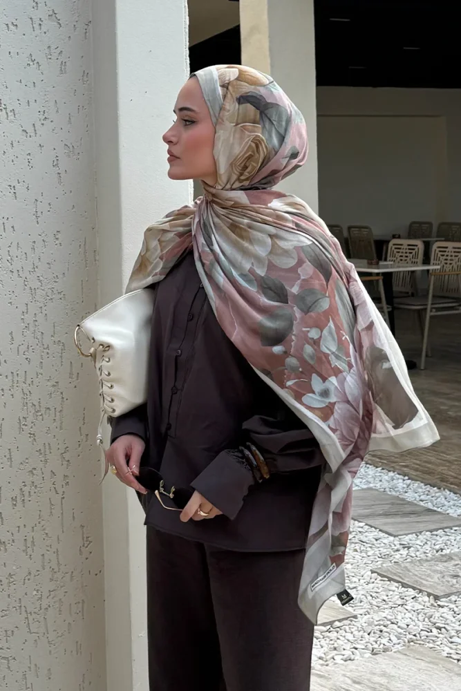 Passionate Floret Desen Şal - Vizon - 2
