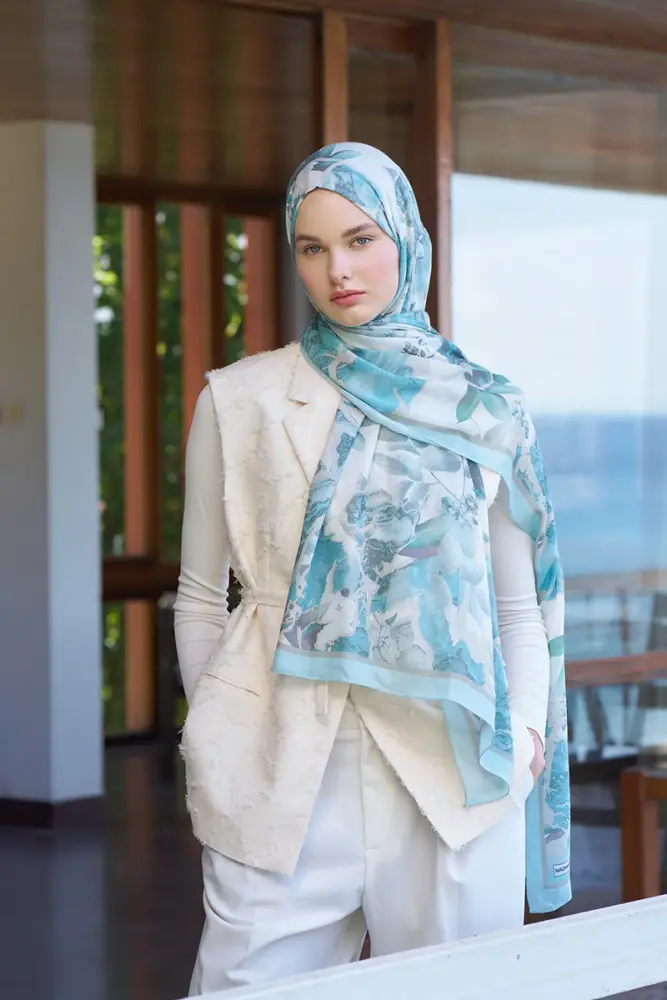 Passionate Lush Desen Şal - Açık Mavi - 3