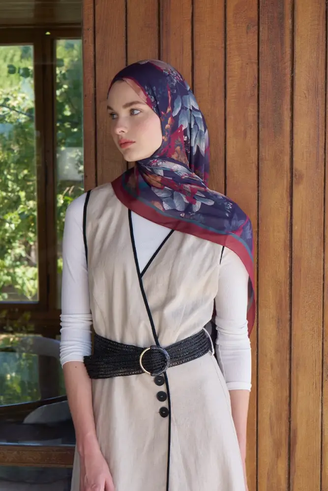 Passionate Lush Desen Şal - Bordo - 3