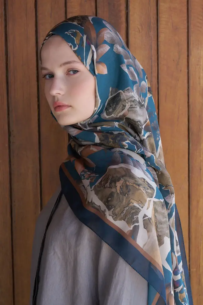 Passionate Lush Desen Şal - Petrol - 1