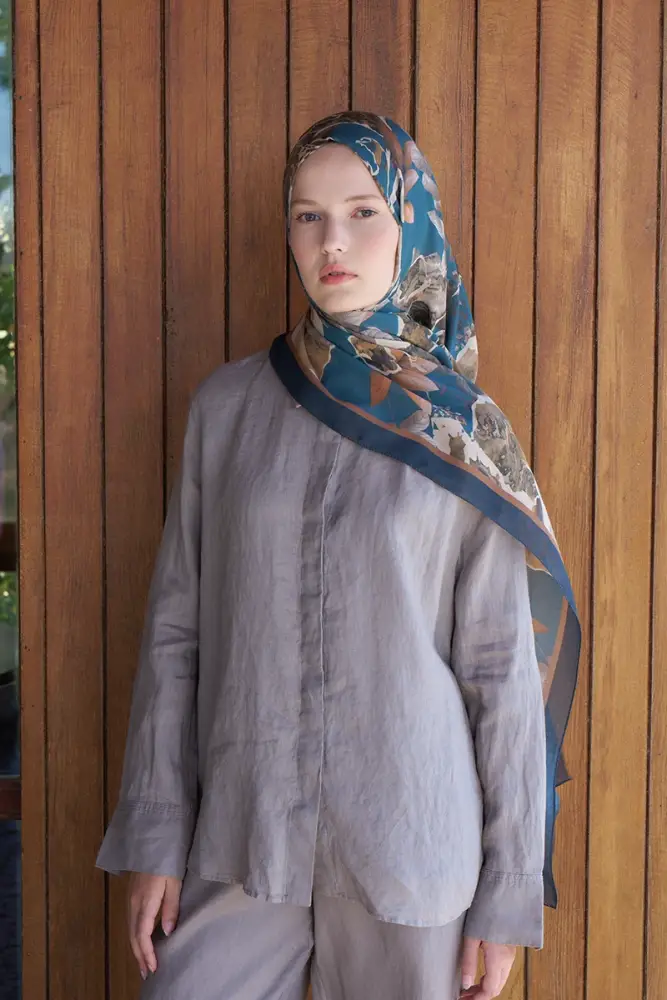 Passionate Lush Desen Şal - Petrol - 2