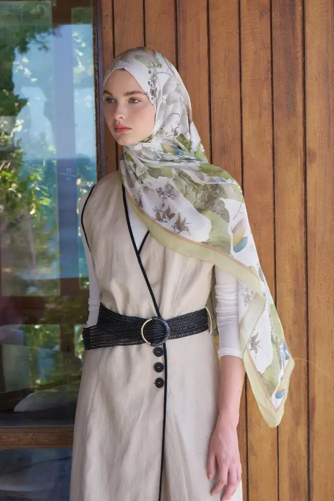 Passionate Lush Desen Şal - Yağ Yeşili - 2