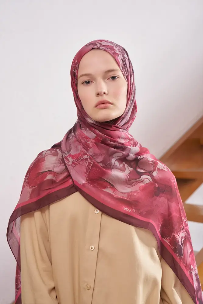 Passionate Solstice Desen Şal - Bordo - 3