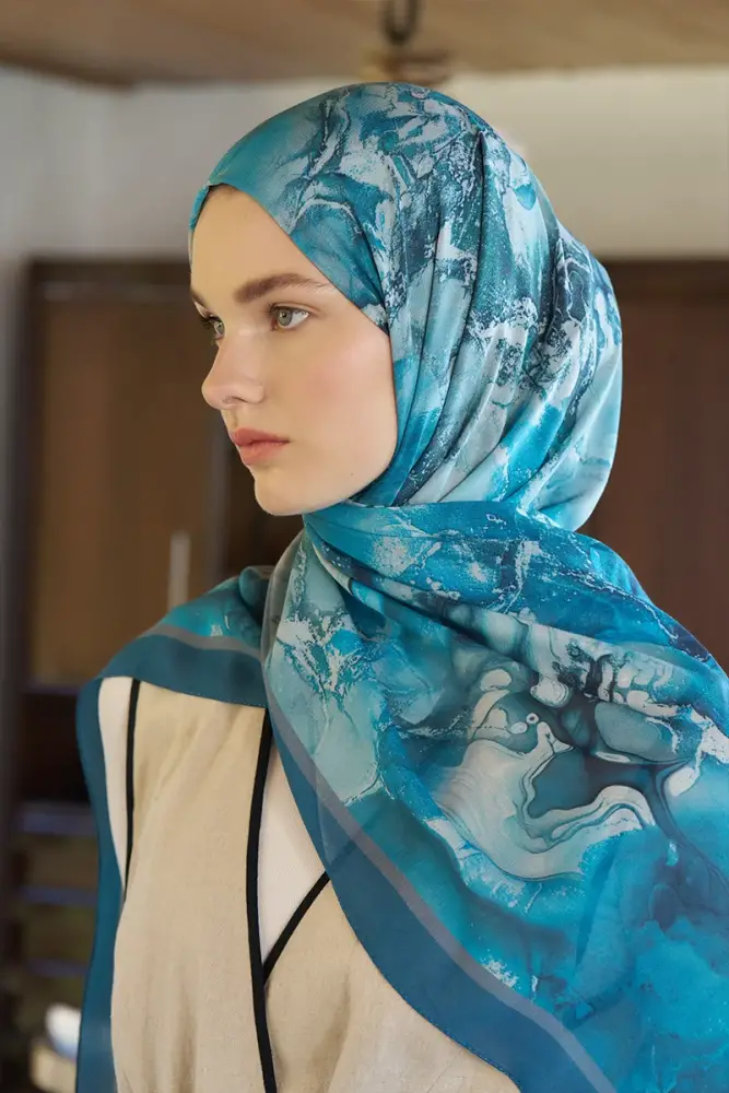 Passionate Solstice Desen Şal - Petrol - 2