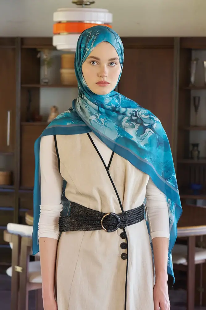 Passionate Solstice Desen Şal - Petrol - 3