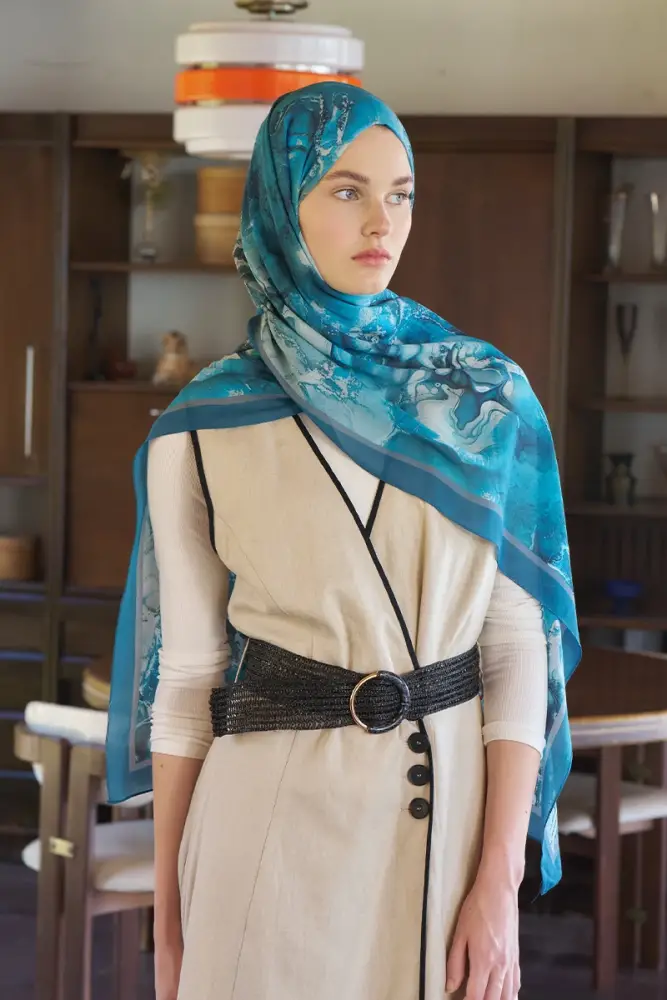 Passionate Solstice Desen Şal - Petrol - 1