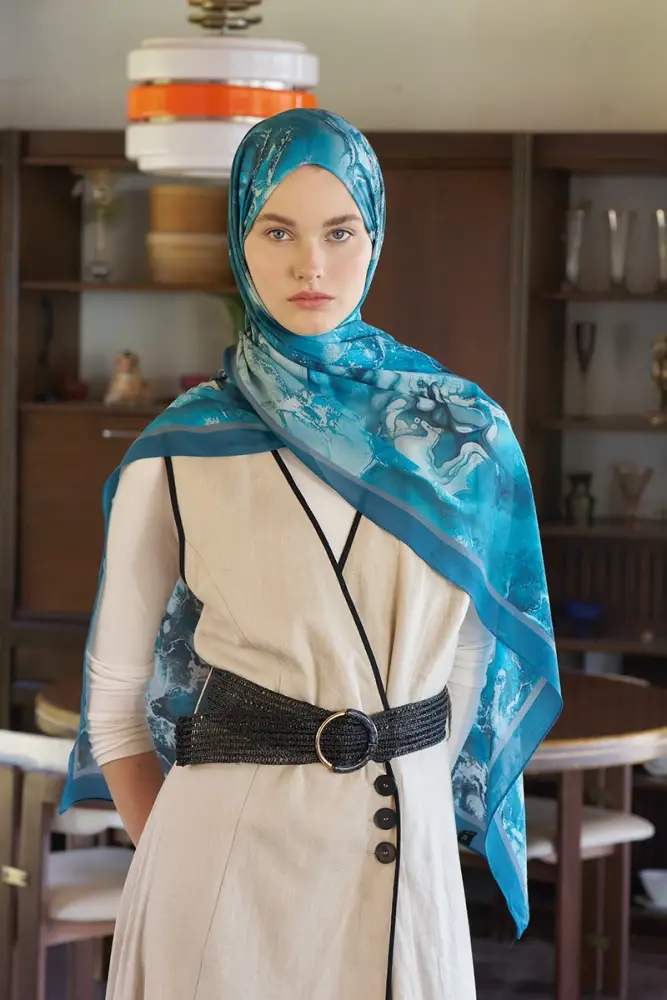 Passionate Solstice Desen Şal - Petrol - 4