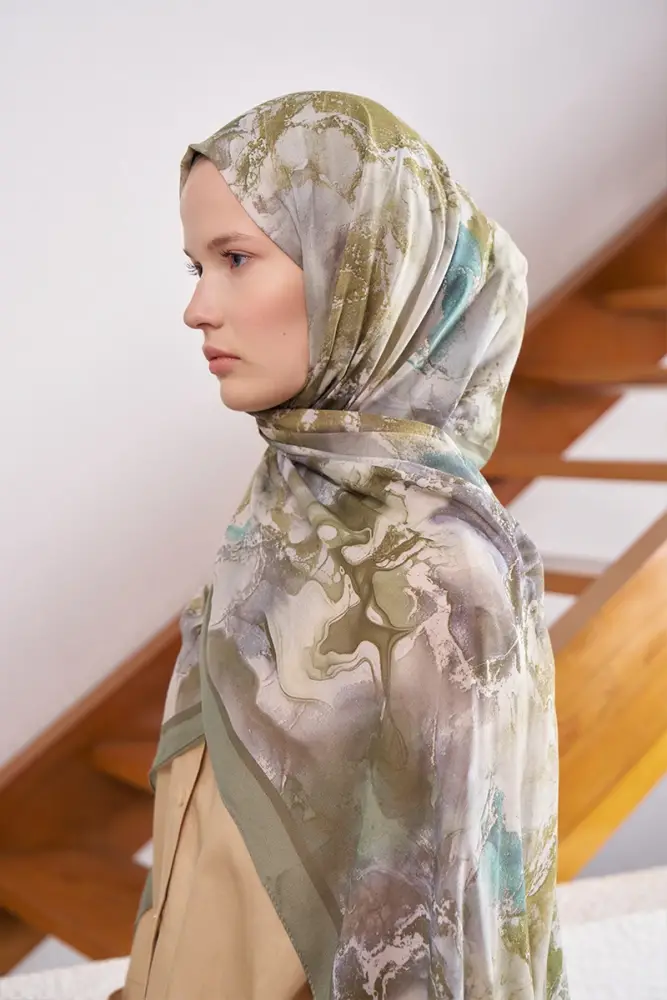 Passionate Solstice Desen Şal - Yeşil - 4