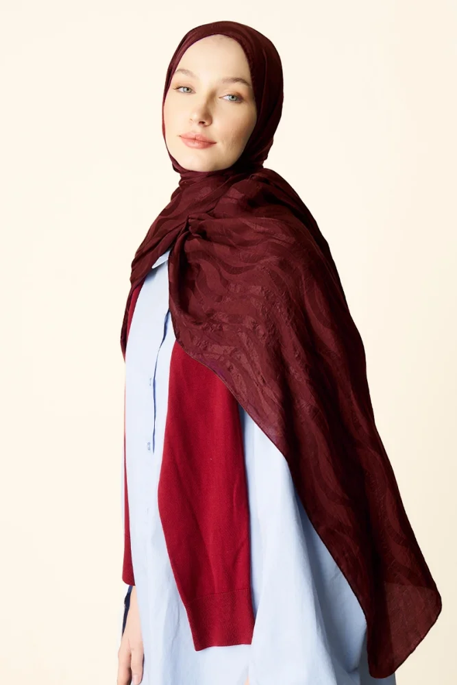 Premium Jakar Şal Dalga Desen - Bordo - 2