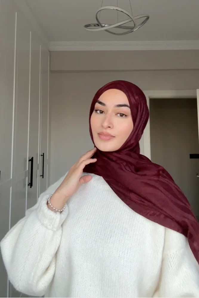 Premium Jakar Şal Dalga Desen - Bordo - 1