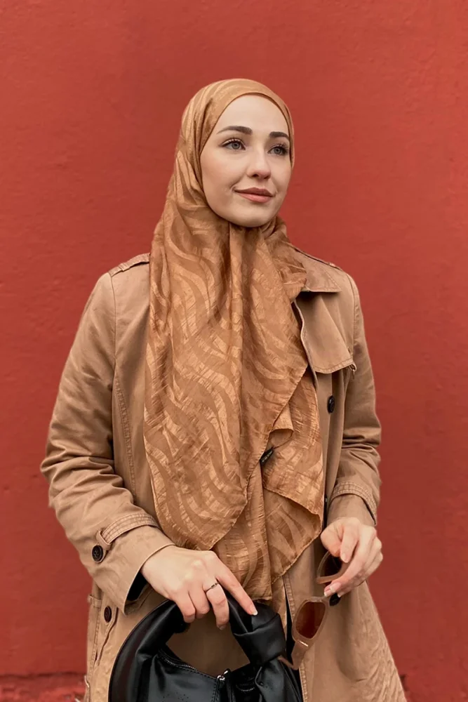 Premium Jakar Şal Dalga Desen - Bronz - 1