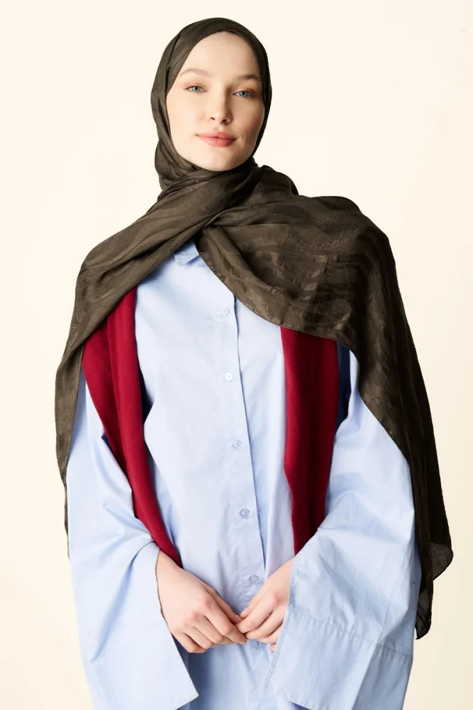 Premium Jakar Şal Dalga Desen - Haki - 2