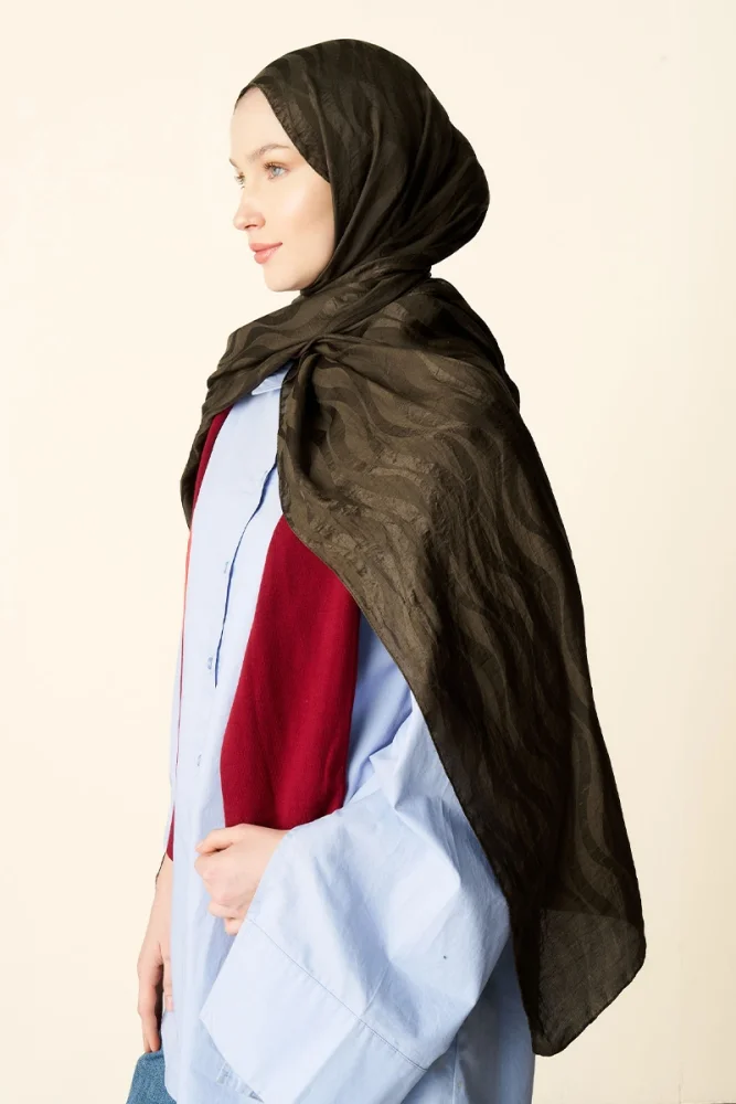 Premium Jakar Şal Dalga Desen - Haki - 3