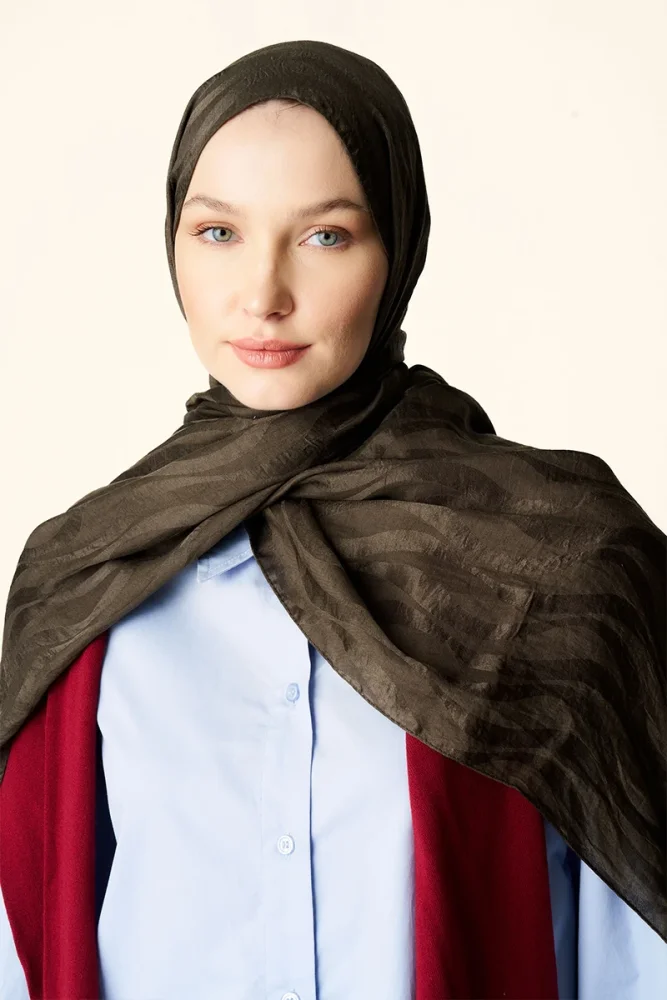 Premium Jakar Şal Dalga Desen - Haki - 4