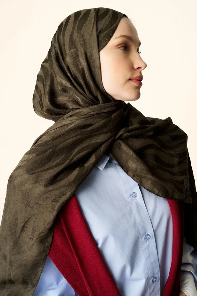 Premium Jakar Şal Dalga Desen - Haki - 5