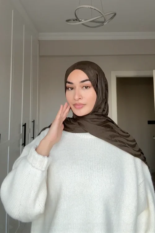 Premium Jakar Şal Dalga Desen - Haki 