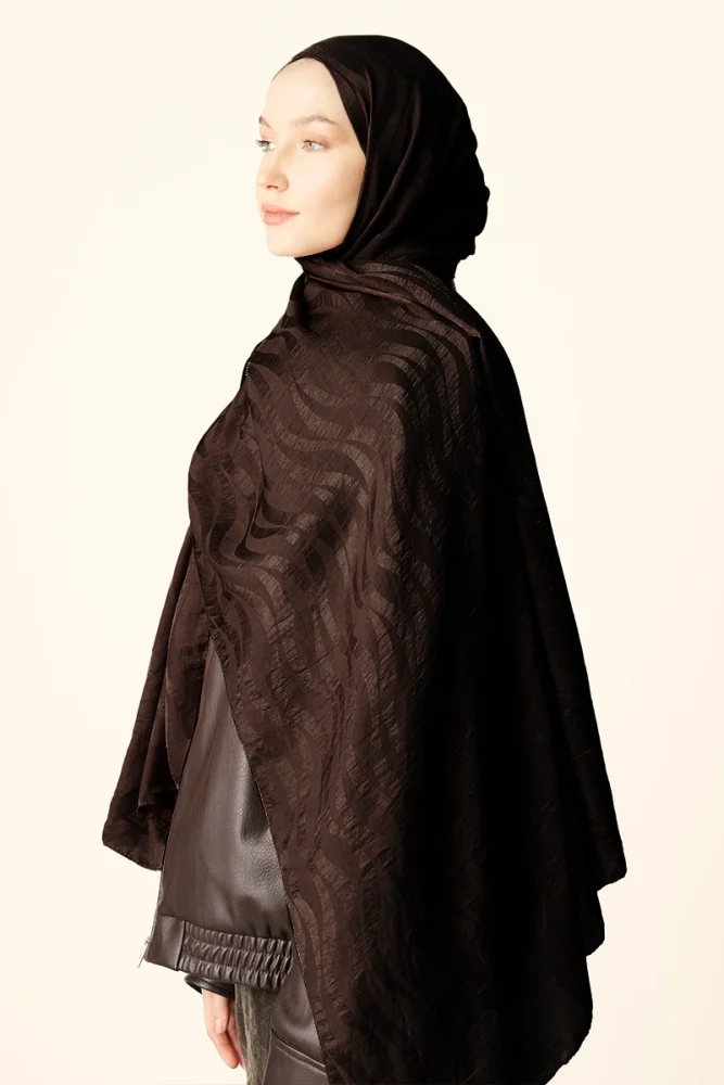 Premium Jakar Şal Dalga Desen - Kahverengi - 1