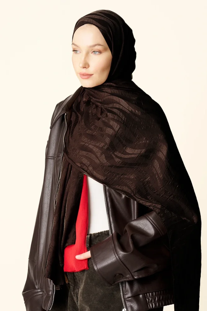 Premium Jakar Şal Dalga Desen - Kahverengi - 2