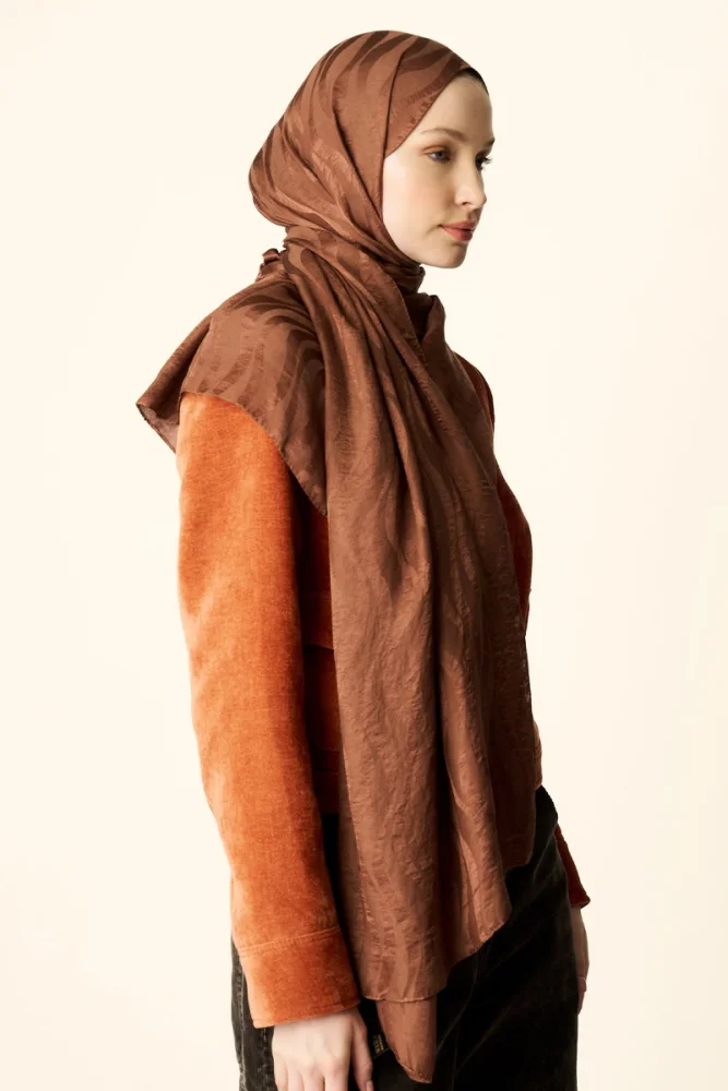 Premium Jakar Şal Dalga Desen - Kızıl Kahve - 3