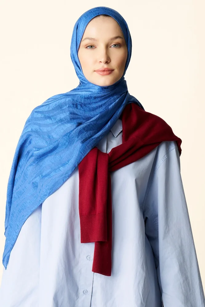 Premium Jakar Şal Dalga Desen - Mavi - 1