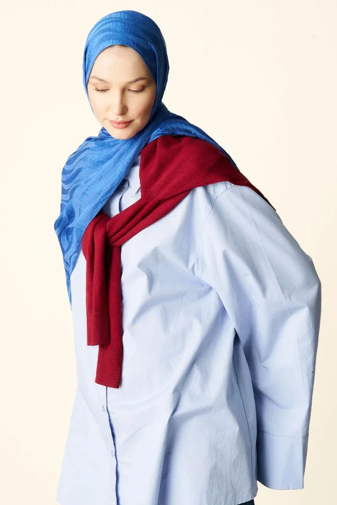 Premium Jakar Şal Dalga Desen - Mavi - 2
