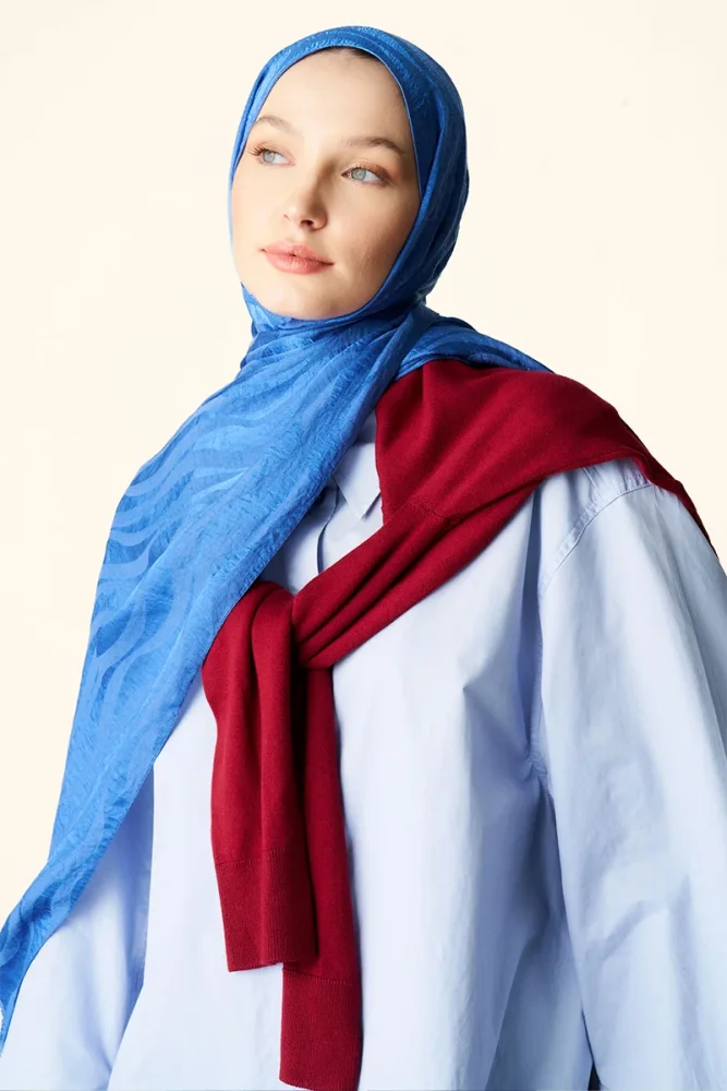 Premium Jakar Şal Dalga Desen - Mavi - 3