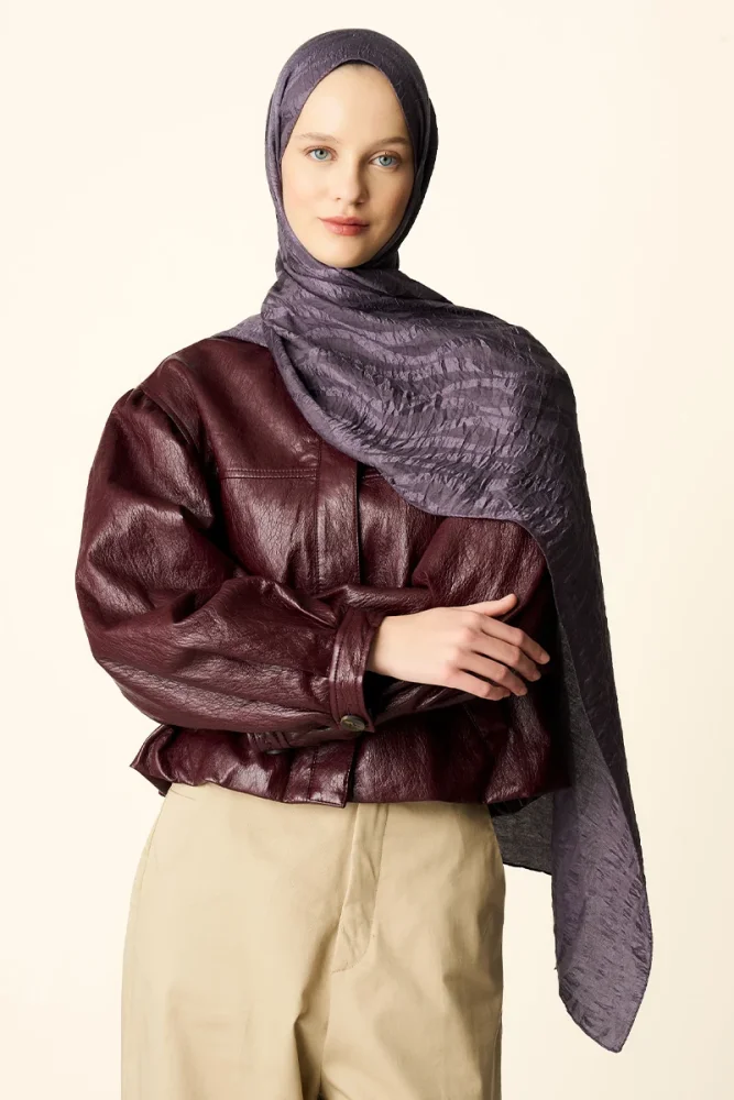 Premium Jakar Şal Dalga Desen - Mor - 3