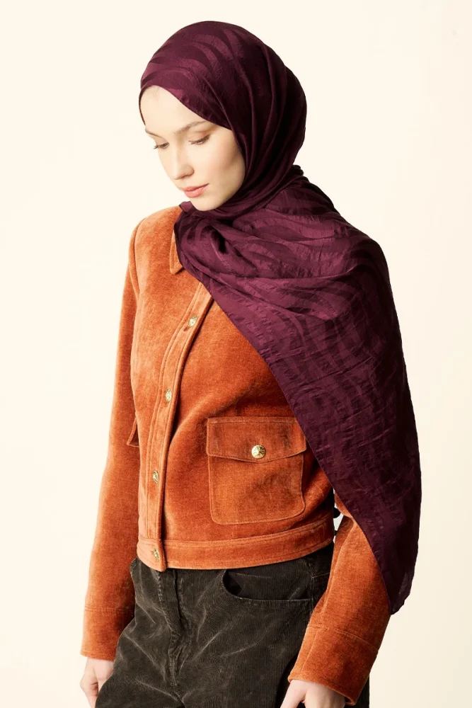 Premium Jakar Şal Dalga Desen - Mürdüm - 1