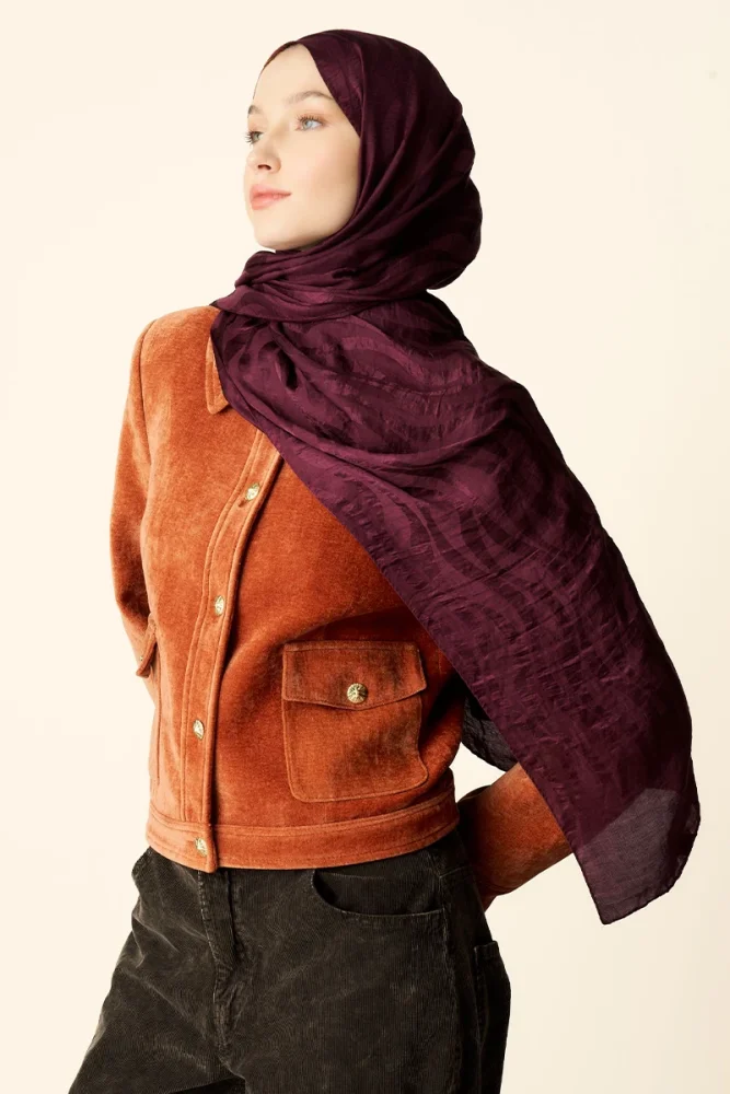 Premium Jakar Şal Dalga Desen - Mürdüm - 2