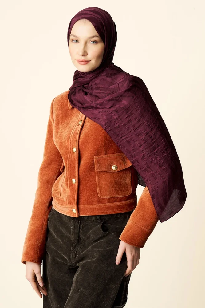 Premium Jakar Şal Dalga Desen - Mürdüm - 3